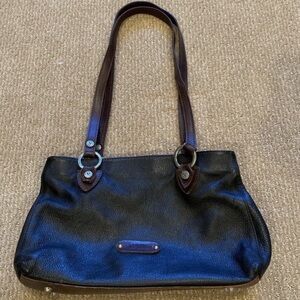 Valentina Italia Pebble Leather Satchel Shoulder Bag Purse Black/Brown Gold